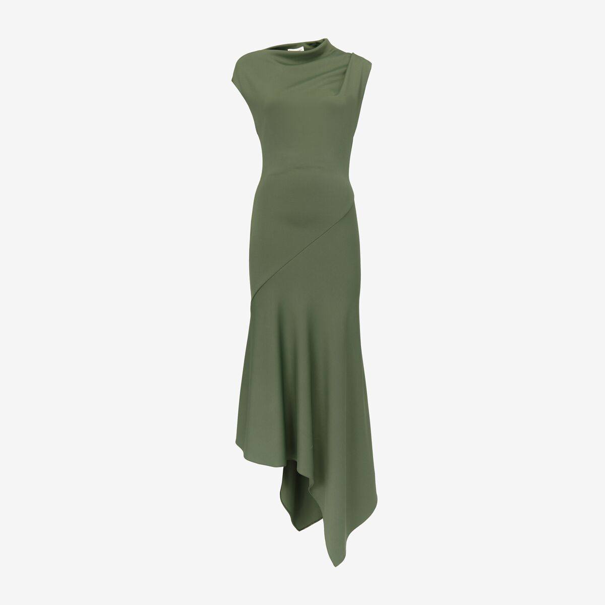 Alexander McQueen Women's Green Asymmetric Midi Dress - 14 (Viscose & Polyamide)